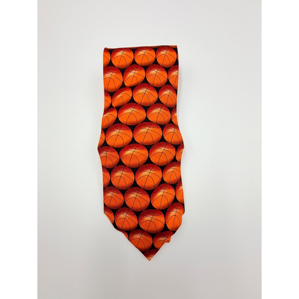 Christian Pelini Mens Silk Basketball Print Necktie Orange Black Novelty Sports
